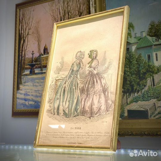 Антикварная литография Мода, 19-й век, Франция