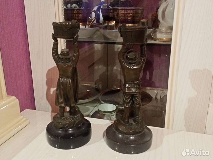 Подсвечник бронза старинный набор чашек с блюдцами