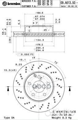 Диск тормозной передний A2044210912 09A61351 Br
