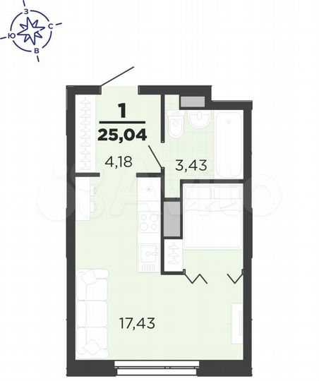 Квартира-студия, 25 м², 18/25 эт.