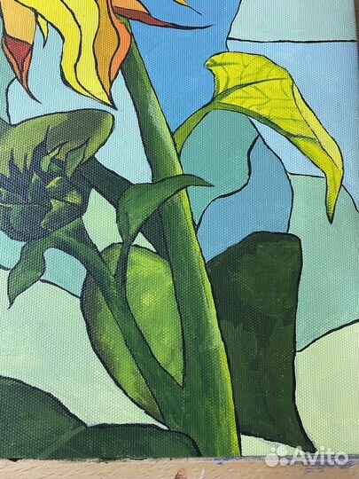 Акриловая картина - витраж «Подсолнух»