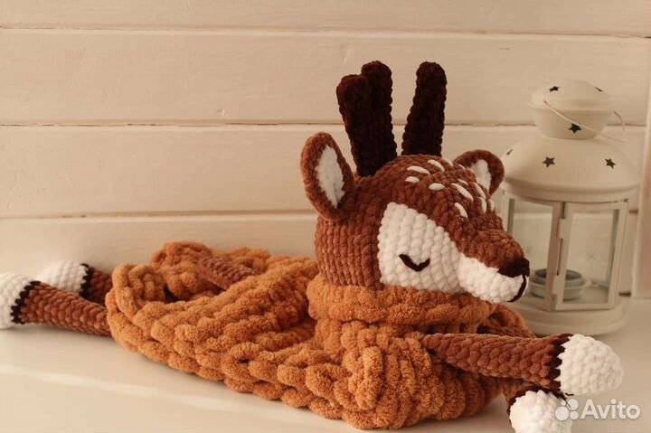 Вязаная пижамница Оленёнок, игрушка ручной работы