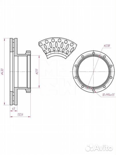 Диск тормозной задний 430/211x45/132.5 10n-238-m14