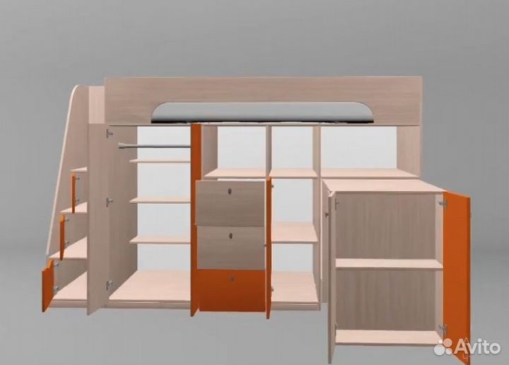 Кровать Чердак Со Столом и шкафом Дуб Молочный/Сон