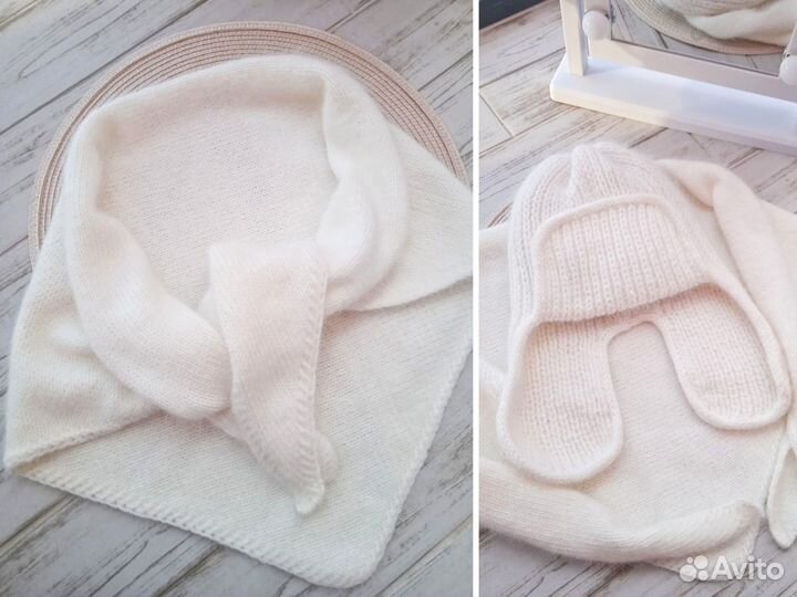 Комплект шапка ушанка, варежки, бактус (косынка) и