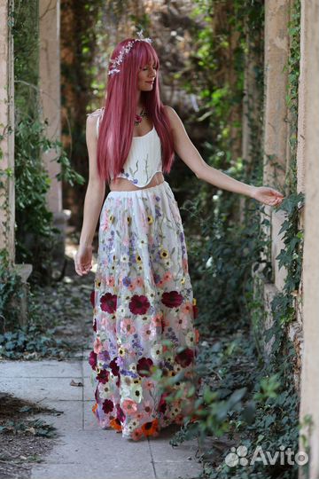 Платье в стиле ренессанс-кор 3D цветы