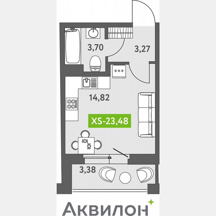 Квартира-студия, 23,8 м², 12/13 эт.