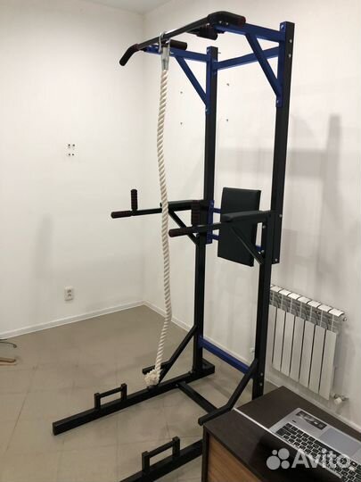 Напольный турник брусья 4в1 +канат черно-синий 210