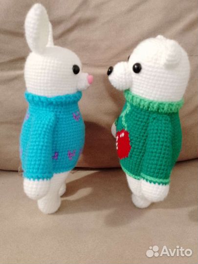 Вязаный заяц, мишка, енот ручной работы, 20 см