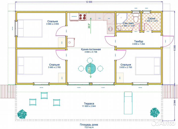 Деревянный домик 72м