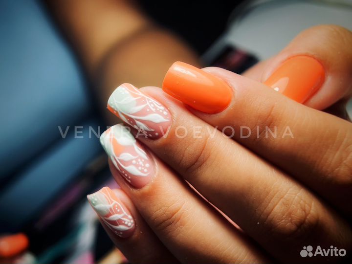 Маникюр с покрытием гель лак, наращивание