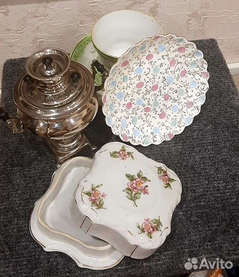 Глиняная, форфоровая посуда СССР и самовар