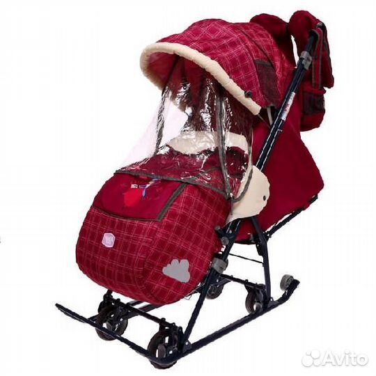 Коляска комби Ника Наши Детки5-2 вишневый В клетку