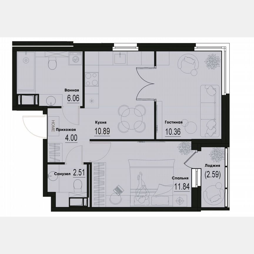 2-к. квартира, 47 м², 5/12 эт.