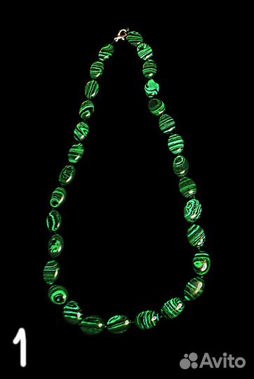 Бусы натуральный малахит и тигровый глаз - бу, от