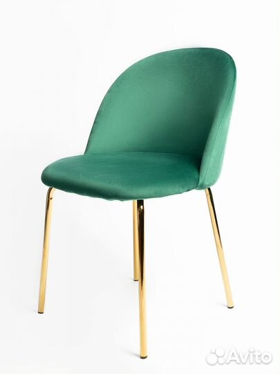 Стул велюровый зеленый металлические ножки золото