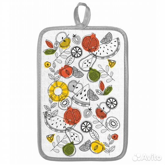 Прихватка кухонная Тропические фрукты 14х22см сера