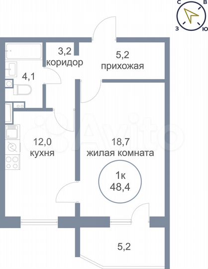 1-к. квартира, 48,4 м², 1/17 эт.