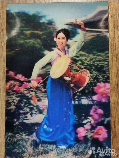 Открытки 3D девушка цветы тигр Корея 80 г чистые