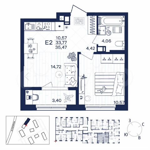 1-к. квартира, 35,5 м², 6/15 эт.