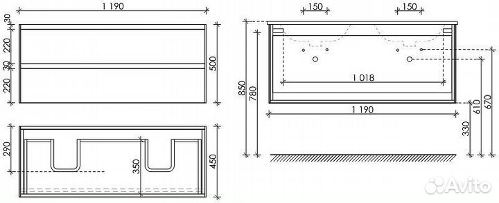 Тумба с раковиной Sancos Cento CN120-2W