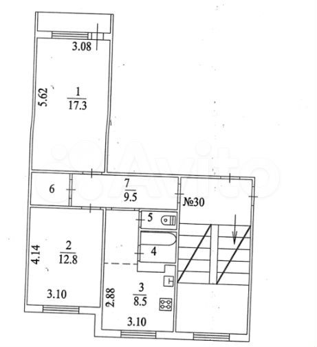 2-к. квартира, 53,4 м², 5/5 эт.