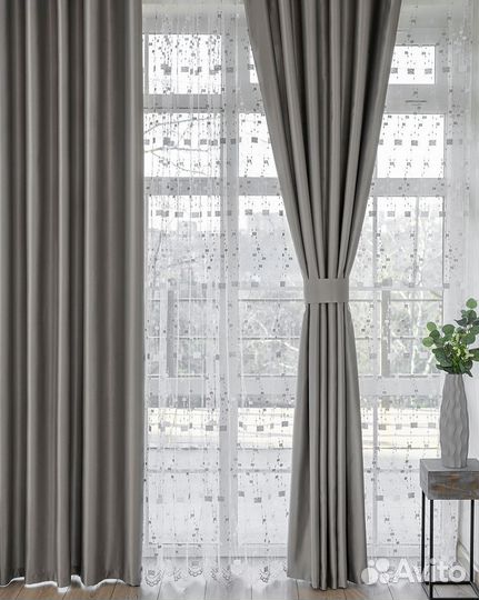 Комплект шторы и тюль Адора хром+Мона