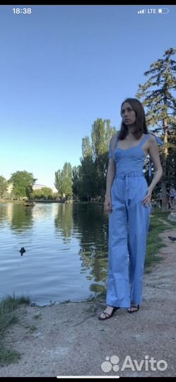 Новый костюм хлопковый топ брюки палаццо