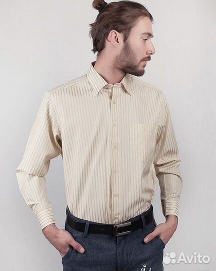 Рубашка мужская бежевая в полоску mixers 43/184раз