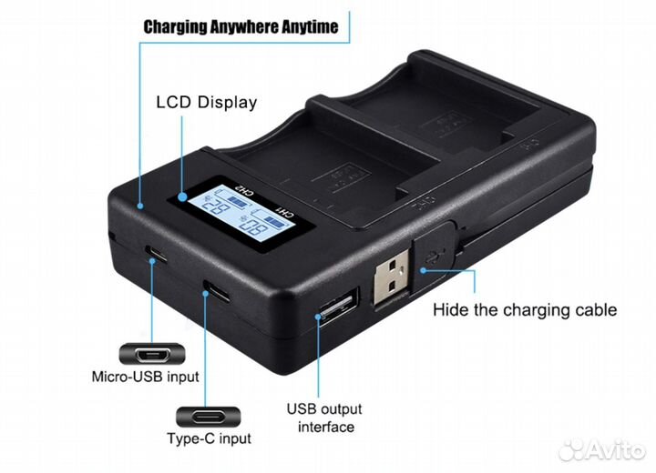 Комплект 2 аккумулятора + зарядное LP-E5 1800 мАч