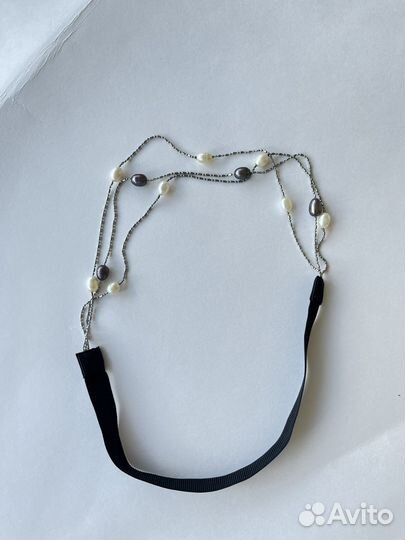 Ободок на резинке из натурального жемчуга