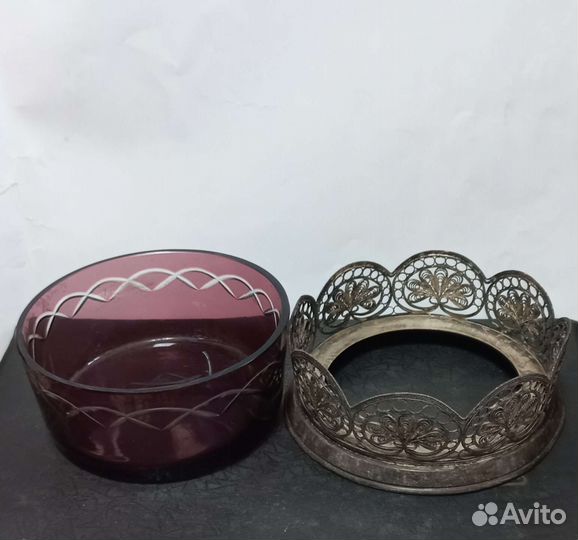 Конфетница цветное стекло СССР