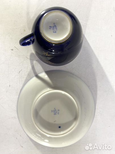 Чайная пара цветы веточка ночь фарфор кобальт лфз