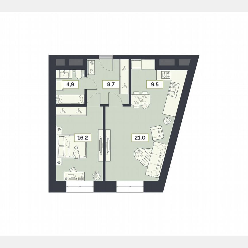 2-к. квартира, 60,3 м², 18/27 эт.