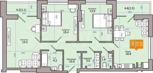 3-к. квартира, 91 м², 5/18 эт.