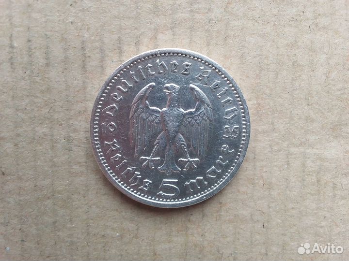 Монета серебро 5марок 1935 г