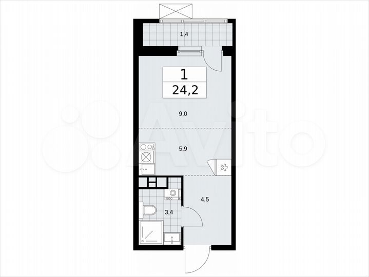 Квартира-студия, 24,2 м², 6/18 эт.