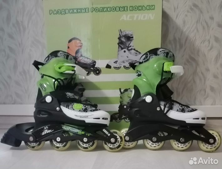 Коньки роликовые раздвижные для девочки с защитой