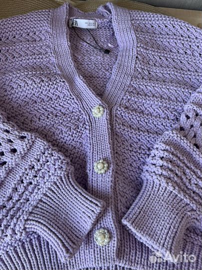 Кардиган ажурный Zara фиолетовый S oversized