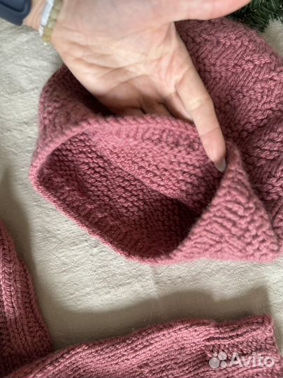 Шапка вязаная и митенки шерсть ручная работа