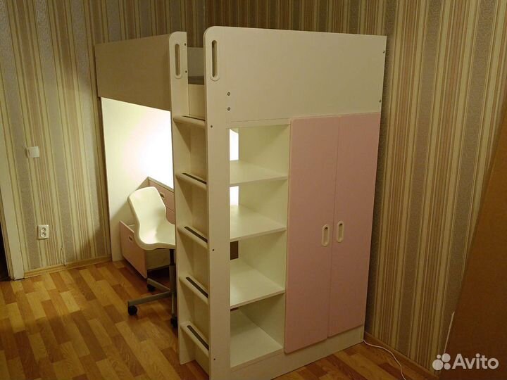 Кровать чердак IKEA (стува) со столом