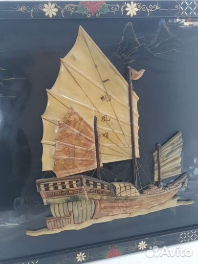 Картина камень Китай шинуазри Антик