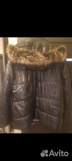 Мужской кожаный пуховик