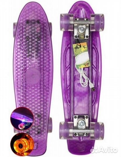 Скейт-пениборд TechTeam Fish LED свет. фиолетовый