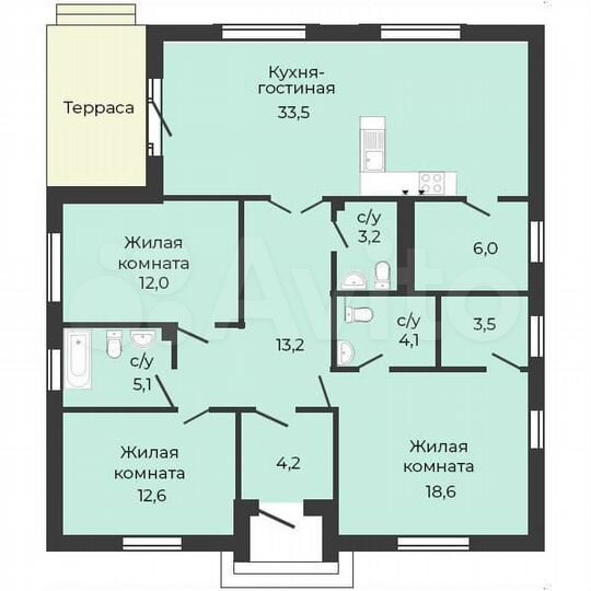 4-к. квартира, 116 м², 1/1 эт.