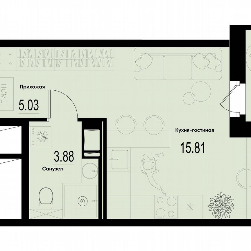 Квартира-студия, 25,8 м², 4/12 эт.