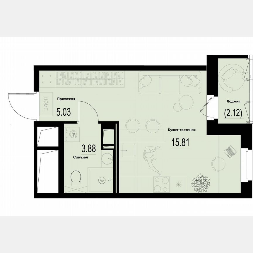 Квартира-студия, 25,8 м², 4/12 эт.