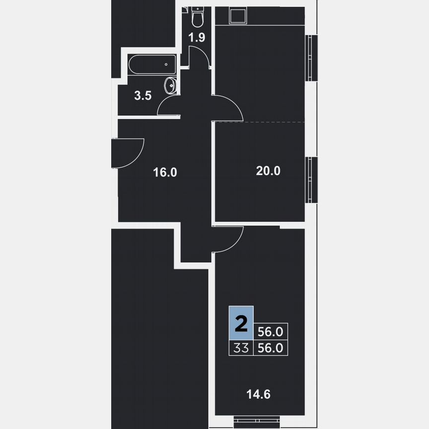 2-к. квартира, 56 м², 1/9 эт.