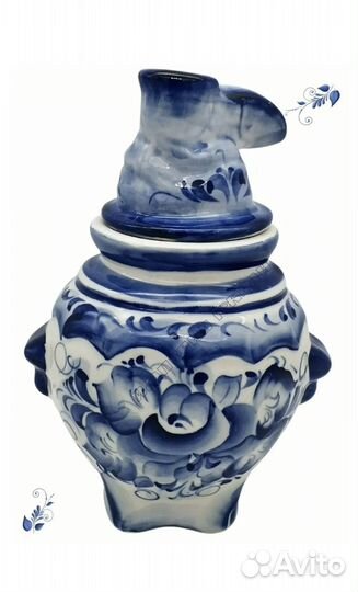 Сахарница самовар (фарфор-гжель)