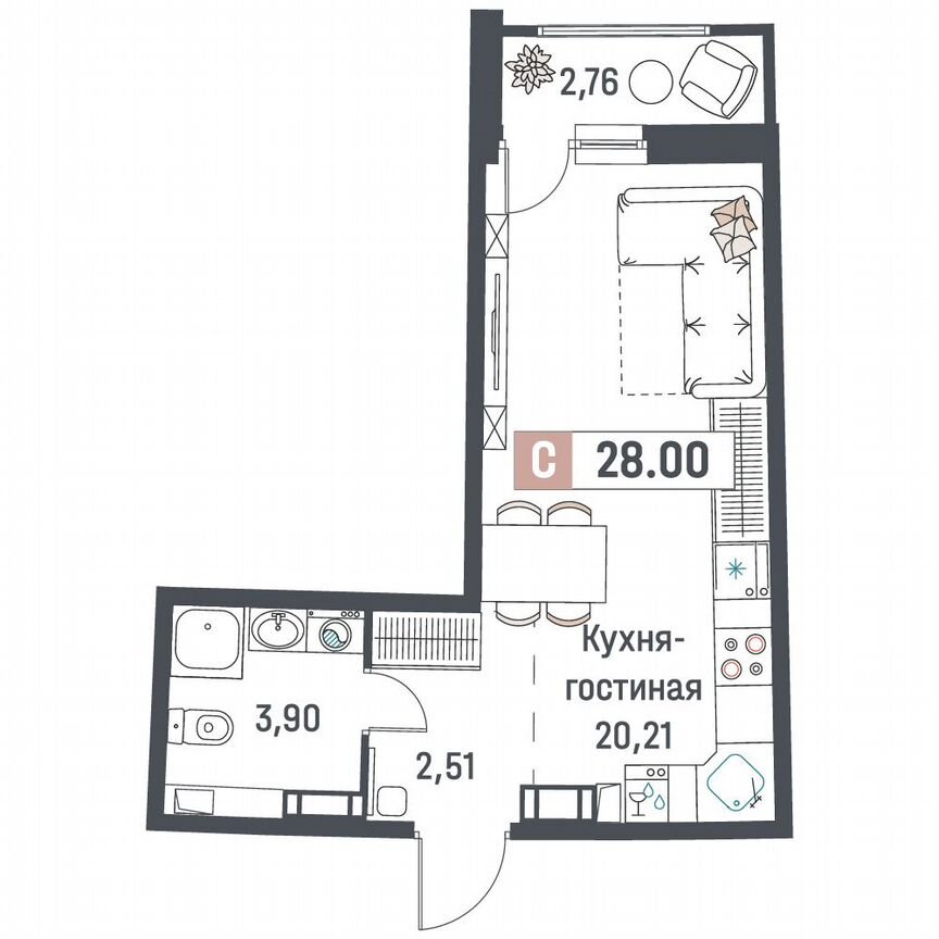 Квартира-студия, 28 м², 7/18 эт.
